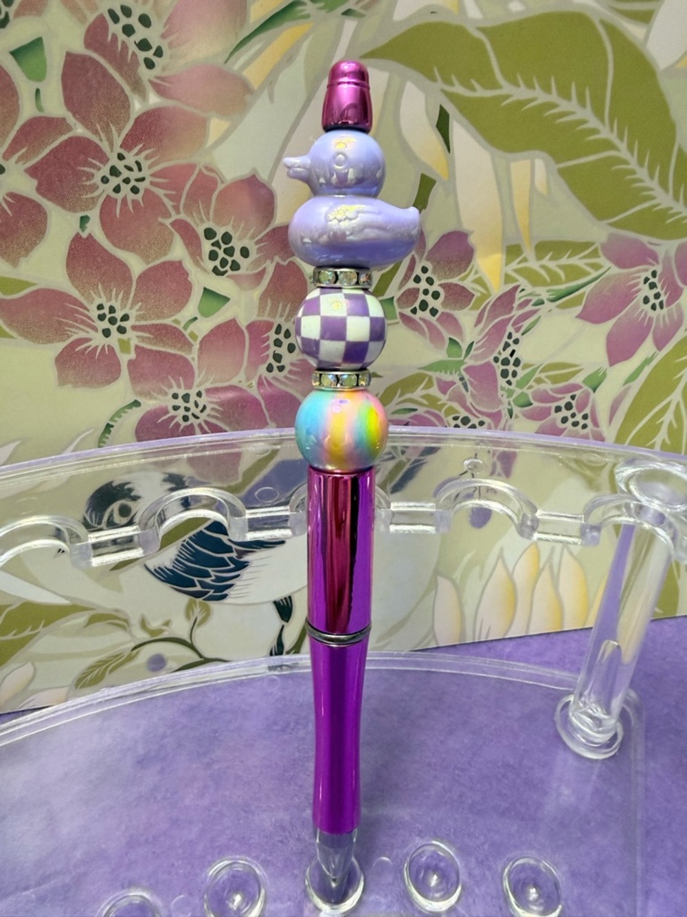 New Purple Beaded Decorative Pen with Duck